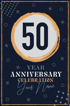 50 years anniversary invitation card. celebration template modern design elements dark blue background - vector illustration