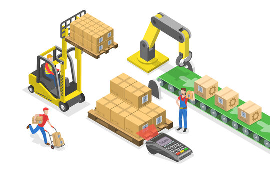 3D Isometric Flat  Conceptual Illustration of RFID Logistics Tracking