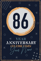 86 years anniversary invitation card. celebration template modern design elements dark blue background - vector illustration