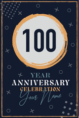 Fototapeta na wymiar 100 years anniversary invitation card. celebration template modern design elements dark blue background - vector illustration