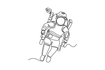 Fototapeta na wymiar Continuous one line drawing astronaut floating. Outer space concept. Single line draw design vector graphic illustration.