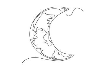 Continuous one line drawing crescent moon. Outer space concept. Single line draw design vector graphic illustration.