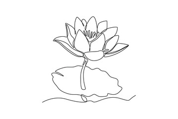 Single one line drawing lotus flower. Beautiful flower concept. Continuous line draw design graphic vector illustration.