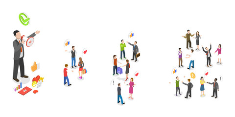 3D Isometric Flat  Conceptual Illustration of Viral Marketing