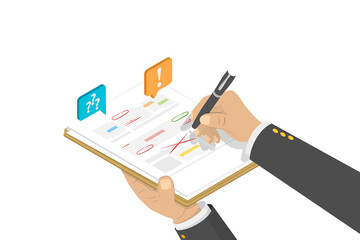 3D Isometric Flat  Conceptual Illustration of Text Document Editing