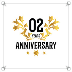Vector 02nd anniversary logo  luxurious golden and black color vector design celebration