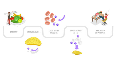 3D Isometric Flat  Conceptual Illustration of Insulin resistance