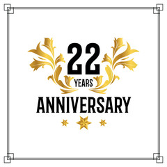 Fototapeta premium Vector 22nd anniversary logo luxurious golden and black color vector design celebration