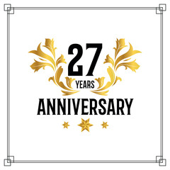 Fototapeta premium Vector 27th anniversary logo luxurious golden and black color vector design celebration