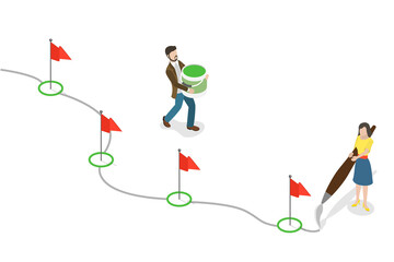3D Isometric Flat  Conceptual Illustration of Workflow