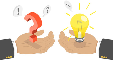 3D Isometric Flat  Conceptual Illustration of Question And Answer