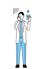 預金通帳を見て落ち込む白衣を着た男性医師