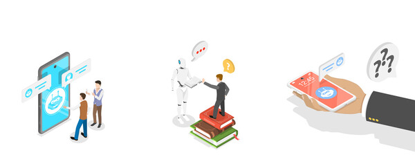 Fototapeta premium 3D Isometric Flat Conceptual Illustration of Chatbot Customer Support