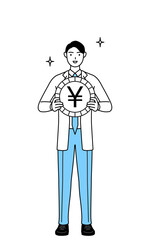 為替差益や円高のイメージ、白衣を着た男性医師