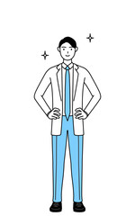 両手を腰に当てた白衣を着た男性医師