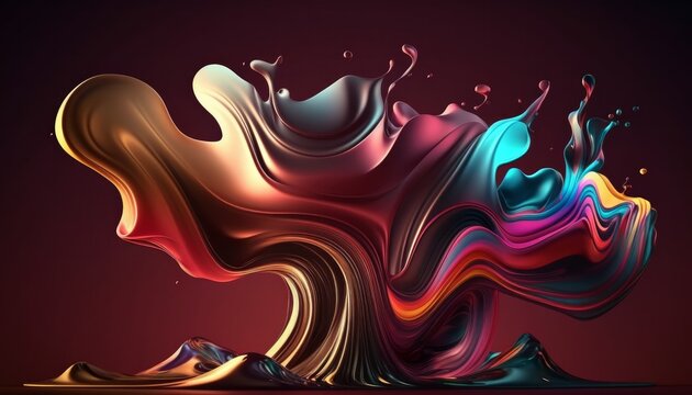 Abstract Swirly Wave - Multicolor Splash on Red Background