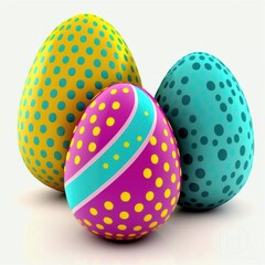 Illustration of Pop Art Style Colorful Painted, Dyed, Decorated Eggs Suitable for Easter, Ukraine, Croatia, Pysanky, Isolated on White, Made in Part with Generative AI
