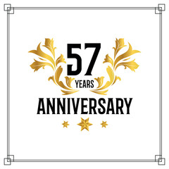 Vector 57th anniversary logo  luxurious golden and black color vector design celebration
