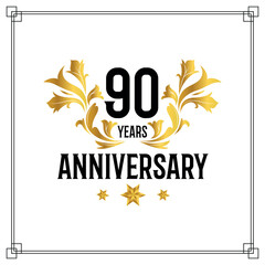 Vector 90th anniversary logo  luxurious golden and black color vector design celebration