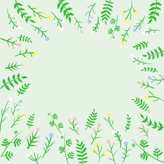 Background with blanks in the midst of herbs, plants and flowers scattered