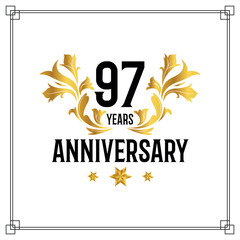Vector 97th anniversary logo  luxurious golden and black color vector design celebration
