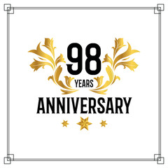 Vector 98th anniversary logo  luxurious golden and black color vector design celebration