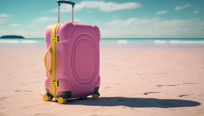 A pink suitcase ready for a day in the sun
