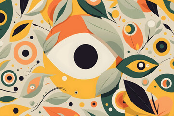 background with abstract leaves with eye in the center, vector illustration