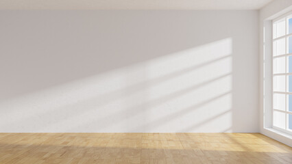 3D rendering of sunlight slanting minimalist interior space
