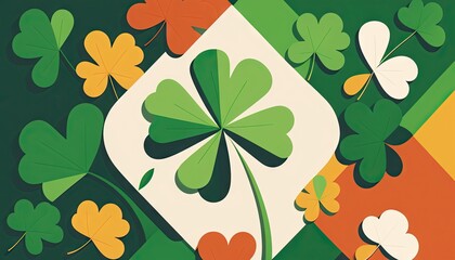 Playful illustration of various colorful clover, flat style. Generative AI