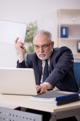 Old male employee working in the office