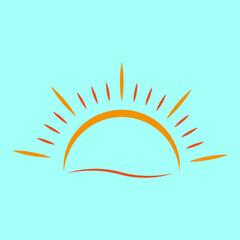 Line art sunrise icon. Cartoon icon with sunrise. Vector illustration.