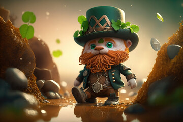 Cartoon leprechauns, leprechaun with green hats and pots of gold, St. Patricks Day, lucky, Irish, green, gold, coins