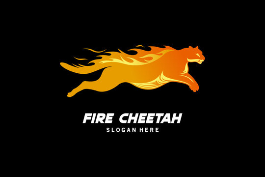 Fire cheetah logo vector illustration design running fast