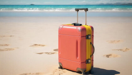 A red suitcase filled with excitement for a seaside adventure