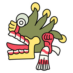 Aztec skull with open mouth and tongue stick out. Native American symbol from Mexican codex. Isolated vector illustration.