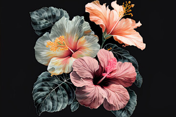 Hibiscus Flowers, Illustration, Generative AI