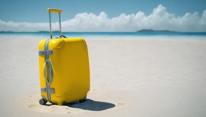 A yellow suitcase enjoying the peacefulness of the beach