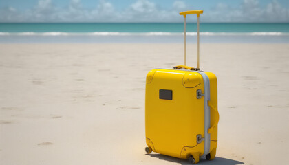A yellow suitcase enjoying the tranquility of the beach