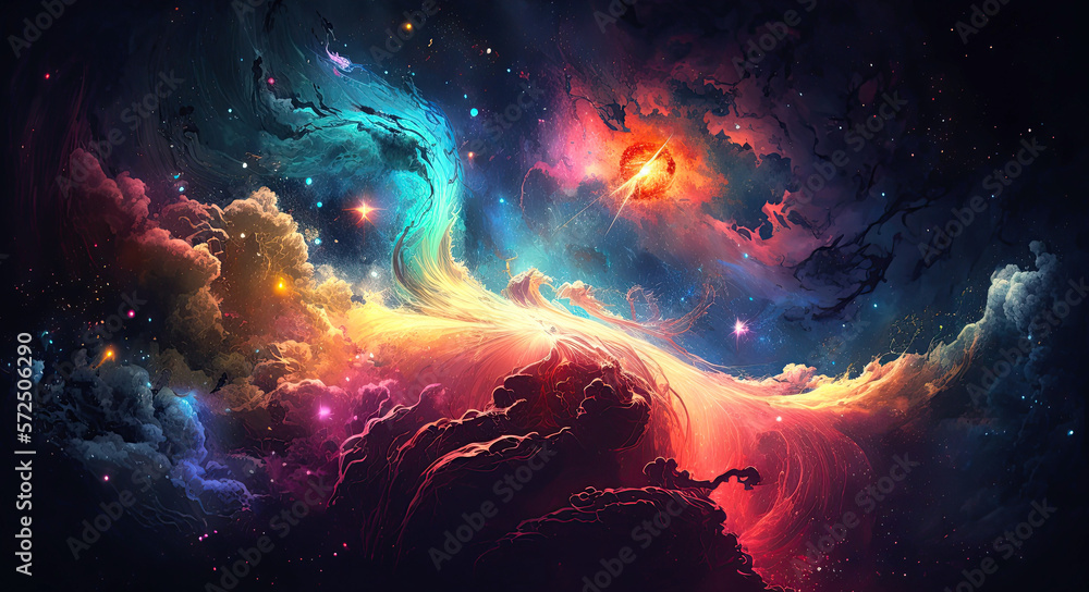 Wall mural colorful outer space with stars, constellations, galaxies. generative ai