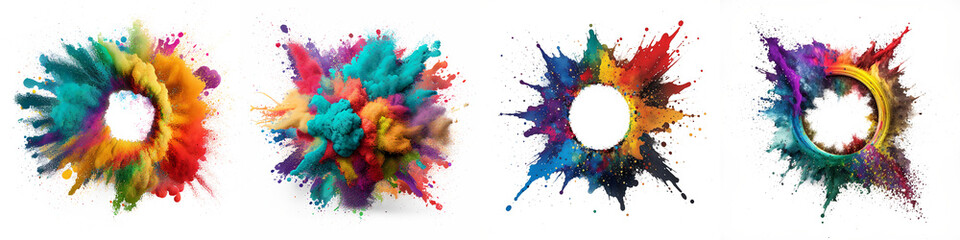 Bright Multicolor Holi Paint Color Powder Set. Colorful Splash Powder Set Illustration, Generative AI