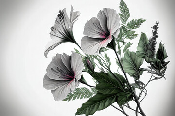 Hibiscus Flowers, Illustration, Generative AI