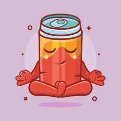 calm drink can character mascot with yoga meditation pose isolated cartoon in flat style design