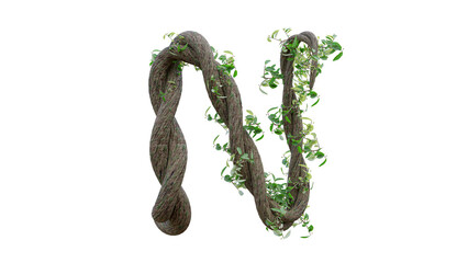 Tree grow or vine in the shape of the English text. Letter font N. 3D Render. © oatintro