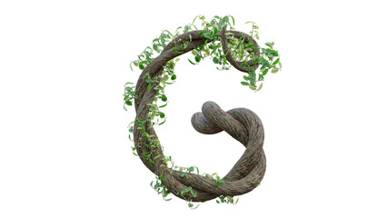 Tree grow or vine in the shape of the English text. Letter font G. 3D Render.