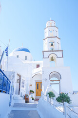 Pyrgos, Santorini, Greece a traditional Greek village in Santorini Greece with a white house and...