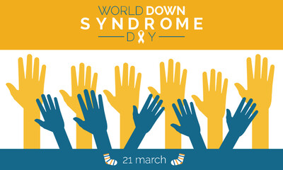 The International Day of Man with Down Syndrome. The yellow-blue hands ribbon is a symbol vector illustration template.