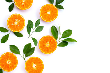 Orange fruits on white background. Citrus fruits low in calories, high in vitamin C and fiber