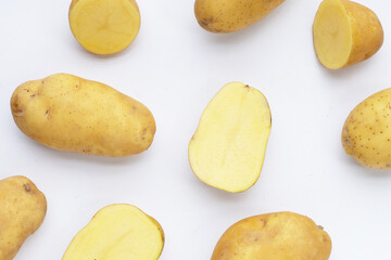 Raw potatoes isolated on white background