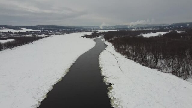 Canada-USA Border along New Brunswick-Maine in Winter
